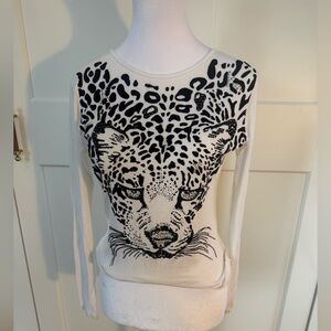 Fierce Leopard Graphic Long Sleeve Top - White